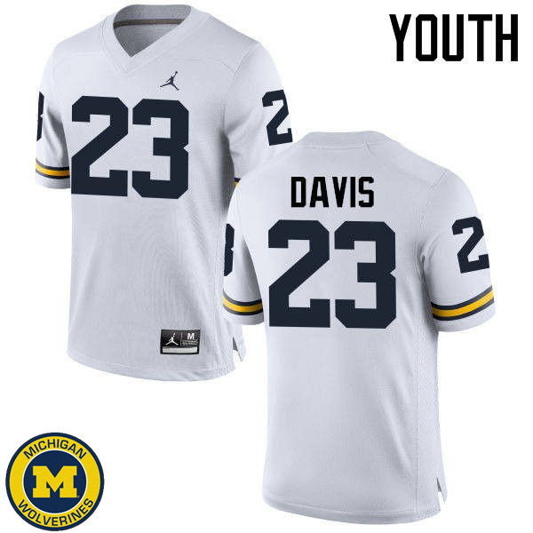 Youth Michigan Wolverines #23 Kingston Davis White College Game Football Jersey